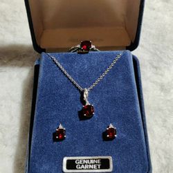 Sterling Silver Set With Genuine Garnet's