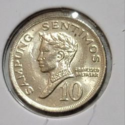 Vintage 1969 Phillipines 10 Sentimos Coin