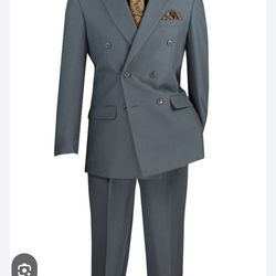 Paris Rome New York Double Breasted Dark Green Suit Size 46 R Excellent Condition