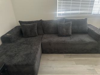 Gray Corduroy Sectional Sofa with Chaise