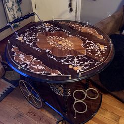 Vintage Italian Inlaid Bar Cart / Expandable Serving Table