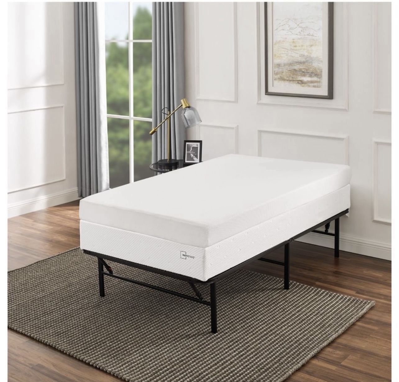 Easy Assembly Smart Box Spring, Twin Bed, Frame And Mattress