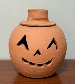 Hewells Pottery Terracotta Jack O Lantern Pumpkin Halloween Home Garden Harvest Autumn Fall Decor Planter