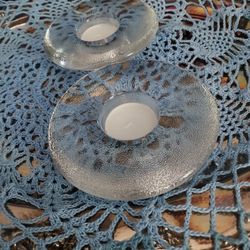 Vtg Iittala Nappi Series Set Of 2 Transparent Candlesticks 