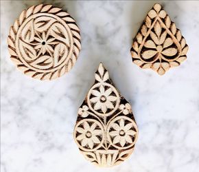Set 3 Vintage Hand Carved Wooden Textile Mehandi Heena Block Stamp Floral Large
