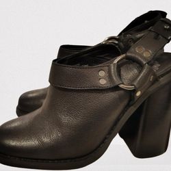 ECOTE Genuine CowLeather Chunky Buckle Slingback Heeled Bootie 