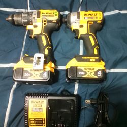 Two DeWalt 20v brushless drills batteries and chargers