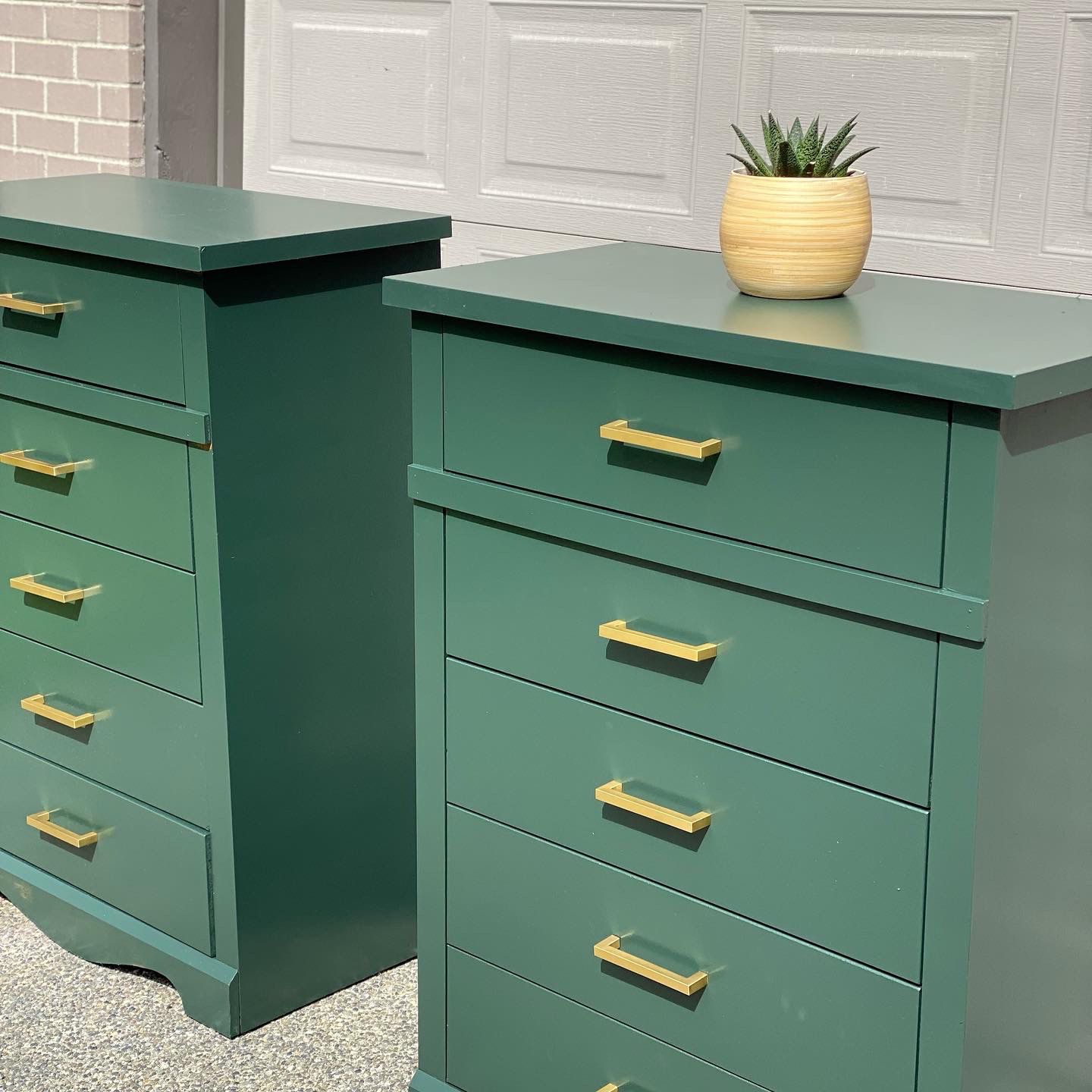 2 Green Mcm Tallboy Dressers With Gold Handles Vintage Retro 