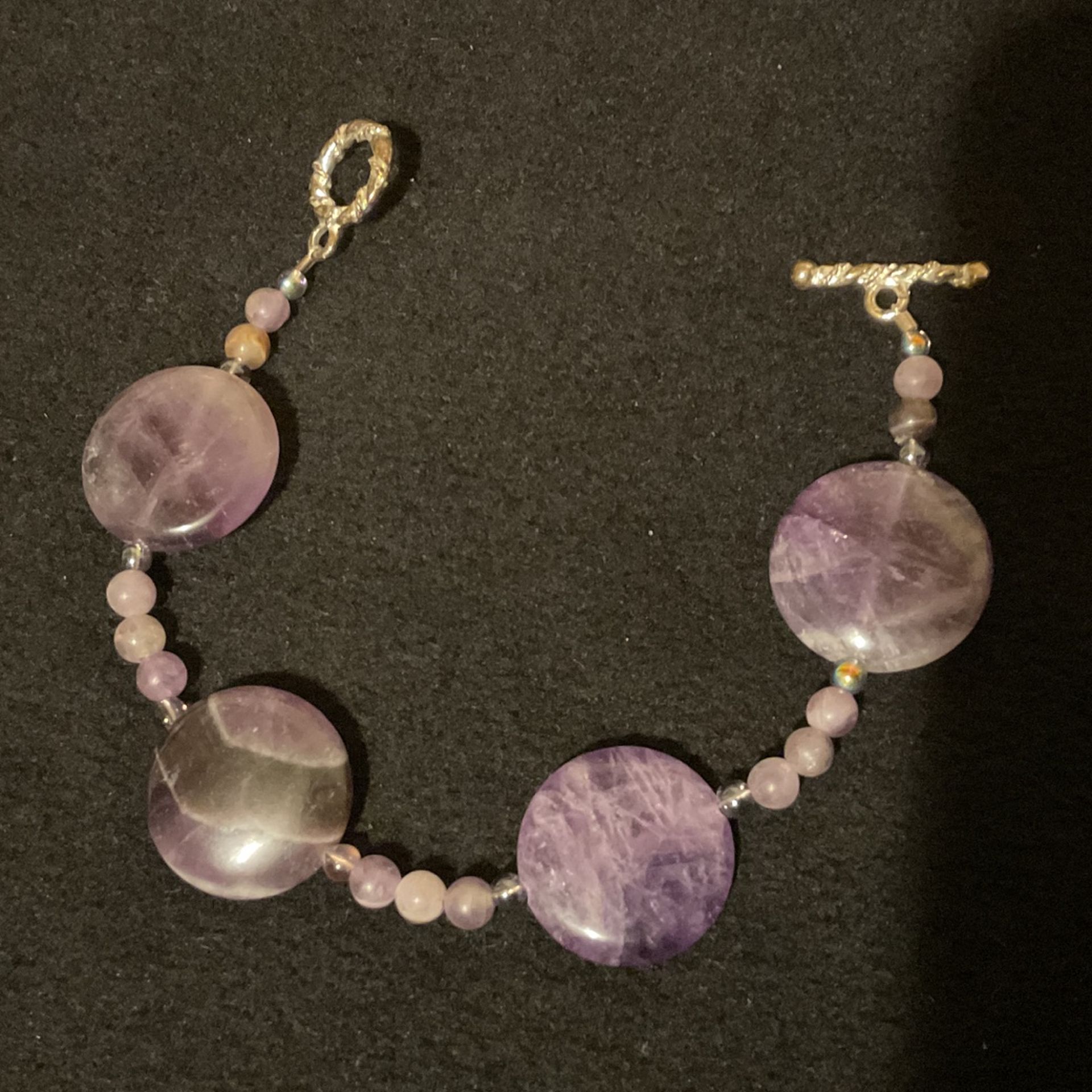 7” Purple Beads & Amethyst Agate Stones Bracelet
