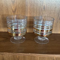 Set of 2 Glass Pedestal Candle Holders 