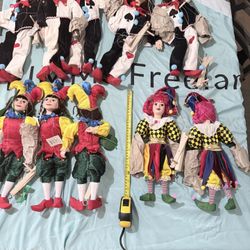 NEW Bundle Lot of 10 Original Czech Marionette Dolls – Jester/Harlequin Puppets (18–19”)
