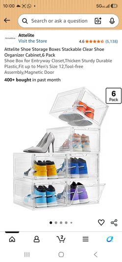 Attelite Shoe Storage Boxes Stackable Clear Shoe Organizer Cabinet, 6 Pack