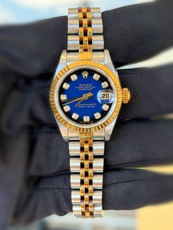 Rolex Datejust 26mm Blue Vignette Factory Diamond Dial Ladies watch 69173 quick set box & papers 18k gold & stainless steel Jubilee Bracelet
