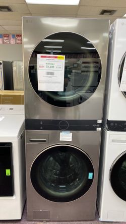 WashTower Stacked SMART Laundry Center 4.5 Cu.Ft. Front Load Washer & 7.4 Cu.Ft. Electric Dryer in Graphite Steel