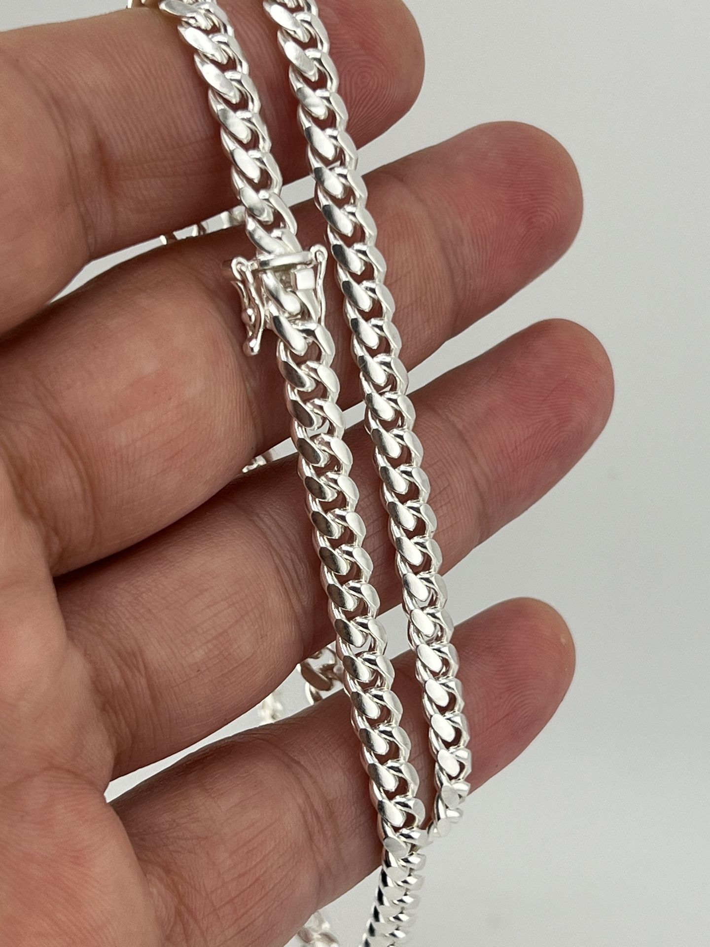 New925 sterling silver cuban link chain Necklace