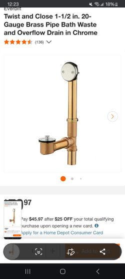 Guage Brass Pipe Waste And Overflow Drain In Chrome For Bathroom Tube 