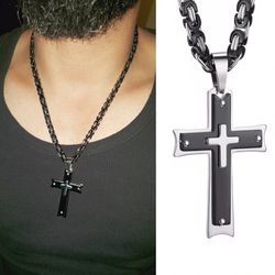 Black and silver stainless steel chain included pendant