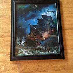 Framed Peter Pan With Hook Fighting On ship 