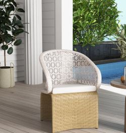 Outdoor Plastic Rattan Patio Armchair With White Cushion