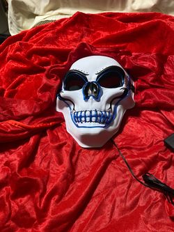 LED Light-Up Skull Halloween Mask with Large Red Cape