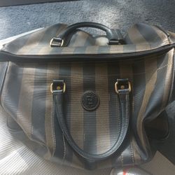 Authentic Fendi Striped Overnight Duffle Bag