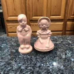 Vintage Boy And Girl Pair Of Salt And Pepper Shakers.  Size 4 1/4 Inches Tall.  Preowned 