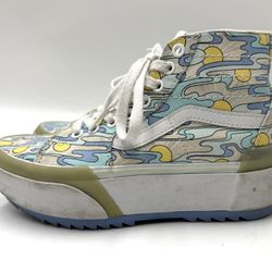 VANS SK8 High Top Shoes Womens Size 6.5  Platform Blue Yellow White Sneakers