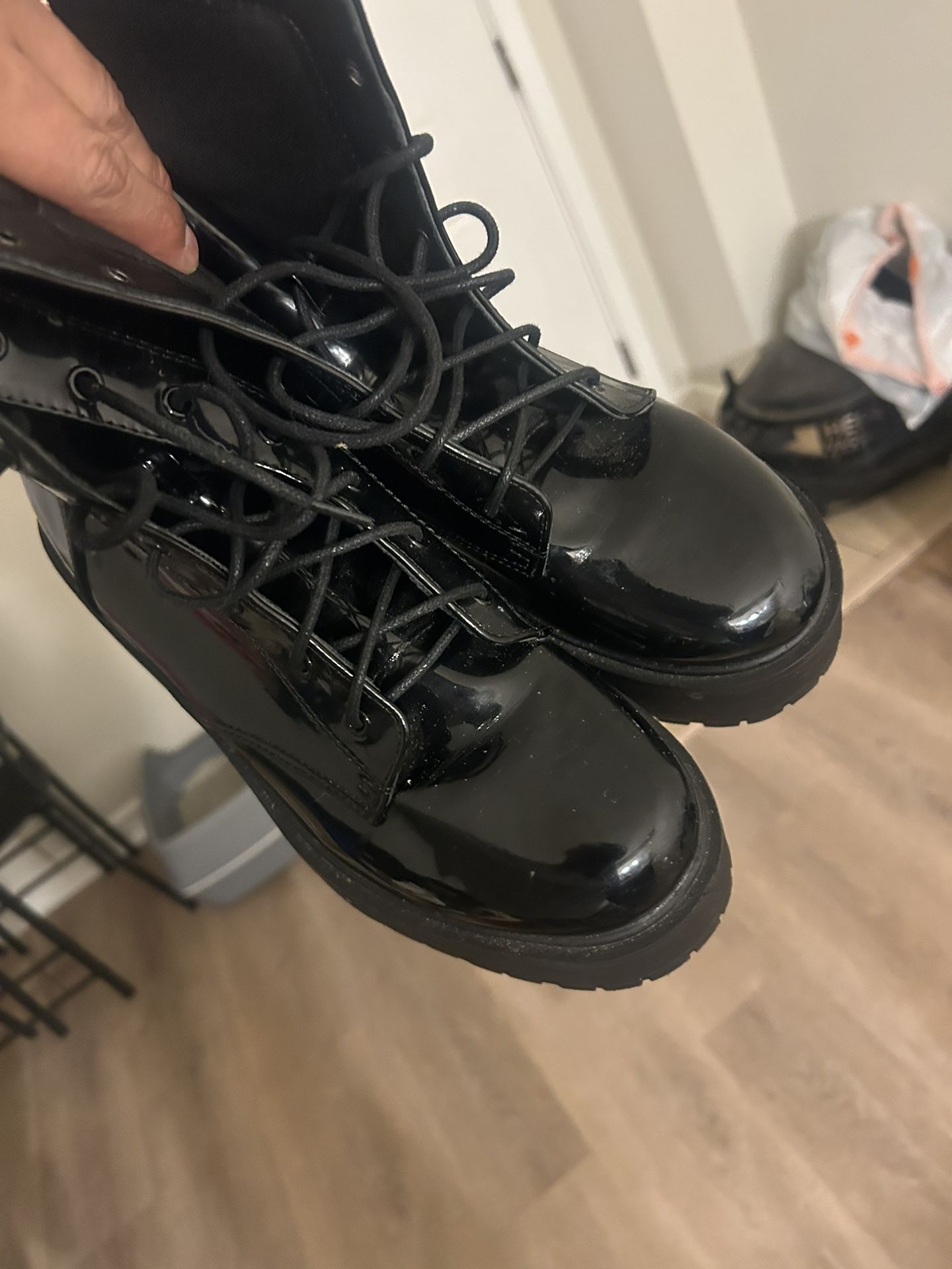 Unisex Black Lace up/zipper Chunky Boot