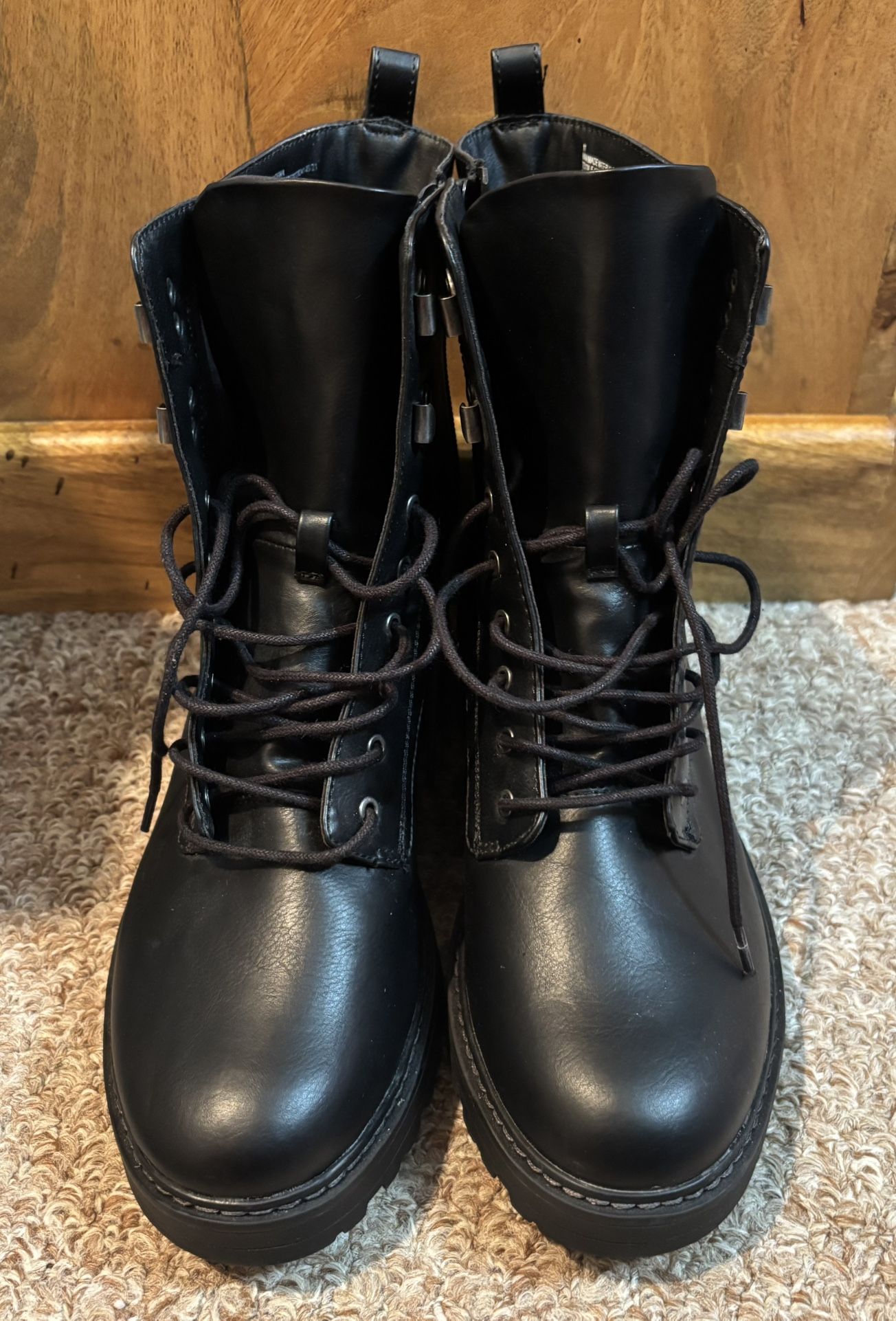 NEW Black Combat Boots Women’s Universal Thread Marta Faux Leather.
