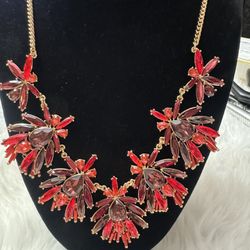 INC Red Flower Necklace 