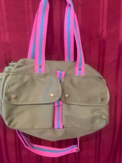 Olive Canvas Tote Bag with Striped Straps