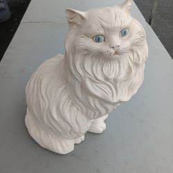 Vintage Large Mold Ceramic Cat Statue Figurine Persian Blue Eyes