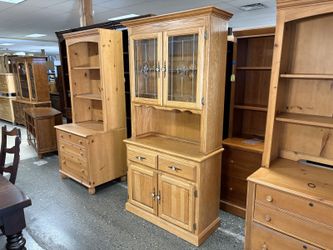 Blonde Oak Etched Glass China Hutch