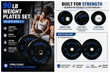 BalanceFrom Olympic Bumper Plate Weight Plate, 45 lbs Pair Black