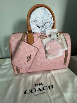 Coach Large Rowan Satchel In Powder Pink Color with Matching Wallet/crossbody