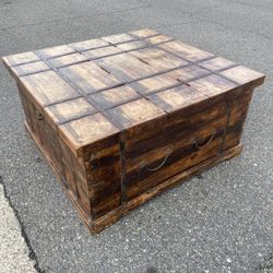 India Teak Wood  Iron Strap Chest Coffee Table Antique
