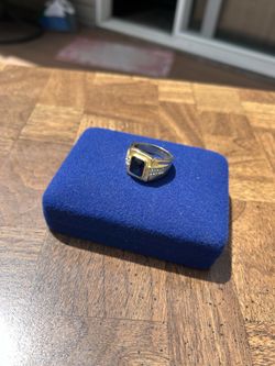 💍✨ Men's Gold-Tone Blue Stone Signet Ring with CZ Accents | $30