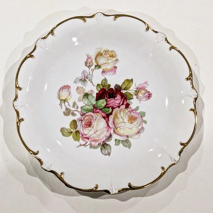 Antique Bavaria Rose Bud Plate With Gold Rim