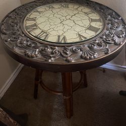Antique Clock Table With Glass Top