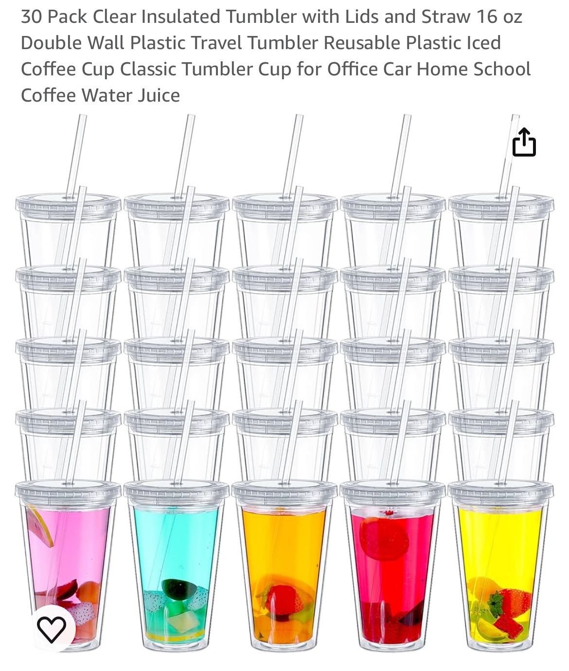 30 Cups Pack With Lids And Straw 