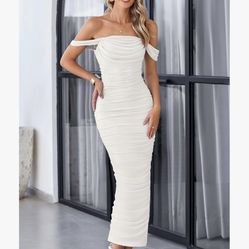 Woman White Off The Shoulder Dress Formal