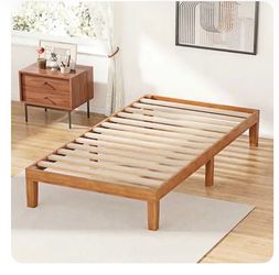 Twin Solid Pine Wood Platform Bed Frame with Support Slats
