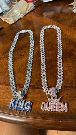 King & Queen Iced Out Cuban Link Necklace Set