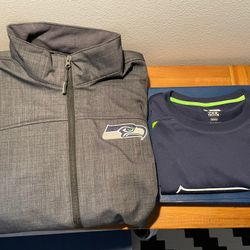 Brand New Mens Seahawks Apparel (Softshell jacket in size Large and T-shirt in size Medium)