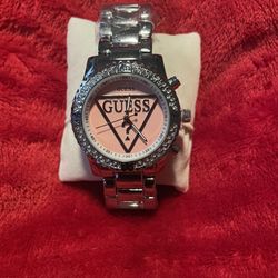 Guess Silver-Tone Crystal  Watch Dor Women