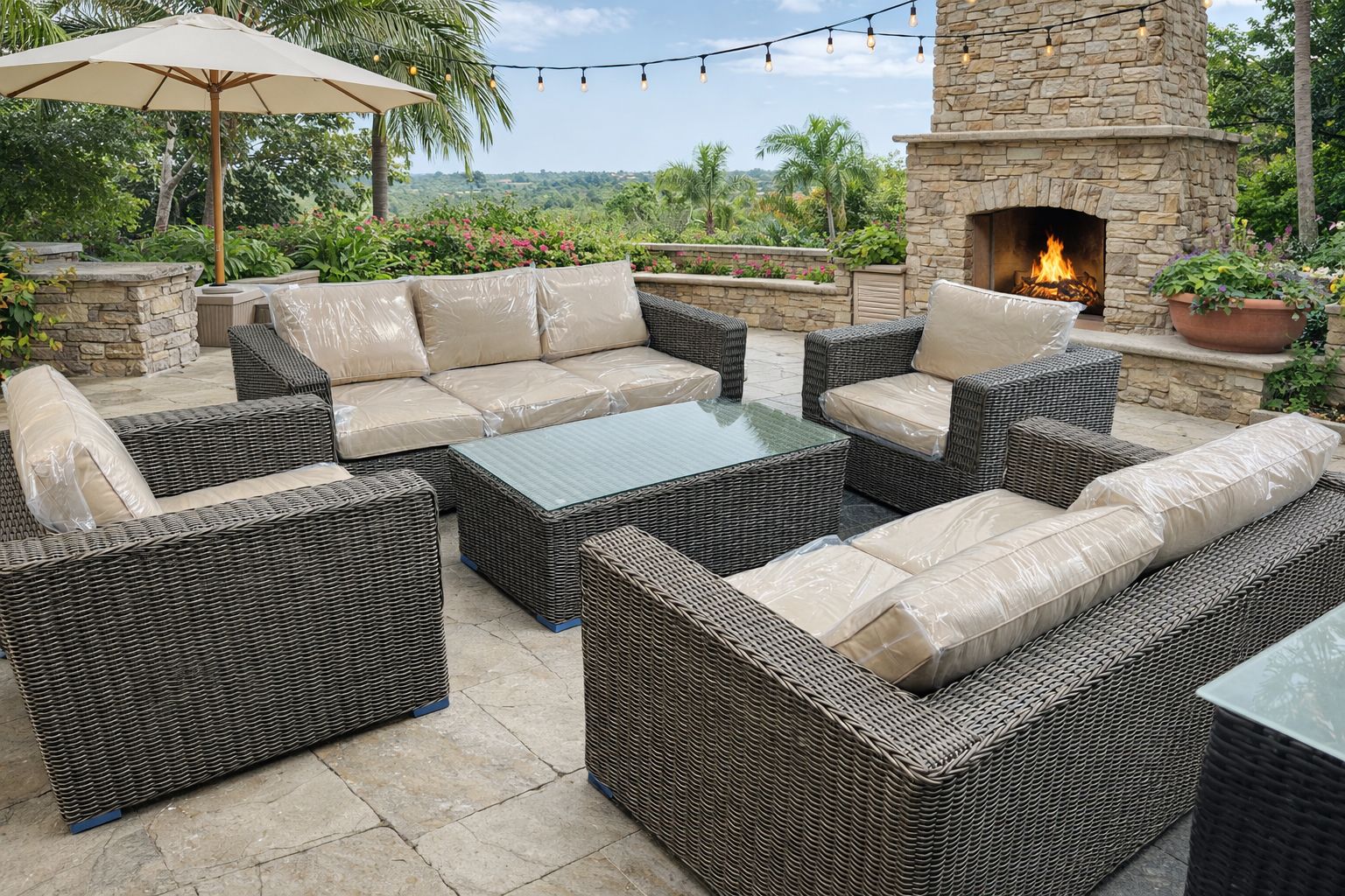 Patio furniture large outdoor conversation set with Sunbrella cushion