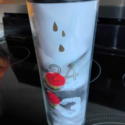 STARBUCKS 2012 CHRISTMAS TUMBLER COFFEE MUG W/O LID. BERRIES & NUMBERS.
