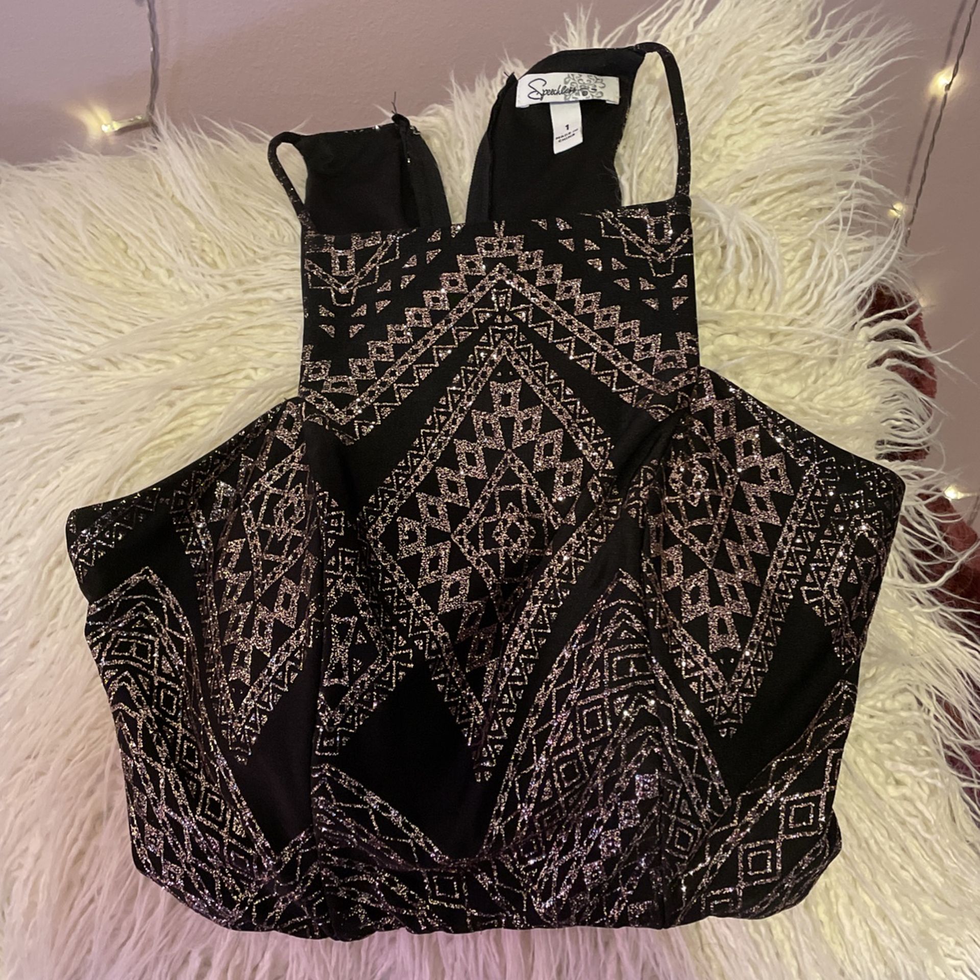 Sparky Black And Gold Crop Top Dress 