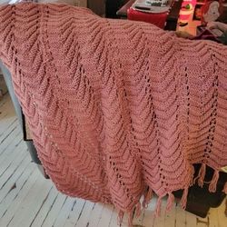 Vintage Crochet Throw Blanket Fringe Boho Bohemian