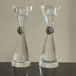 Set of Crystal Taper Candle Holders 6”